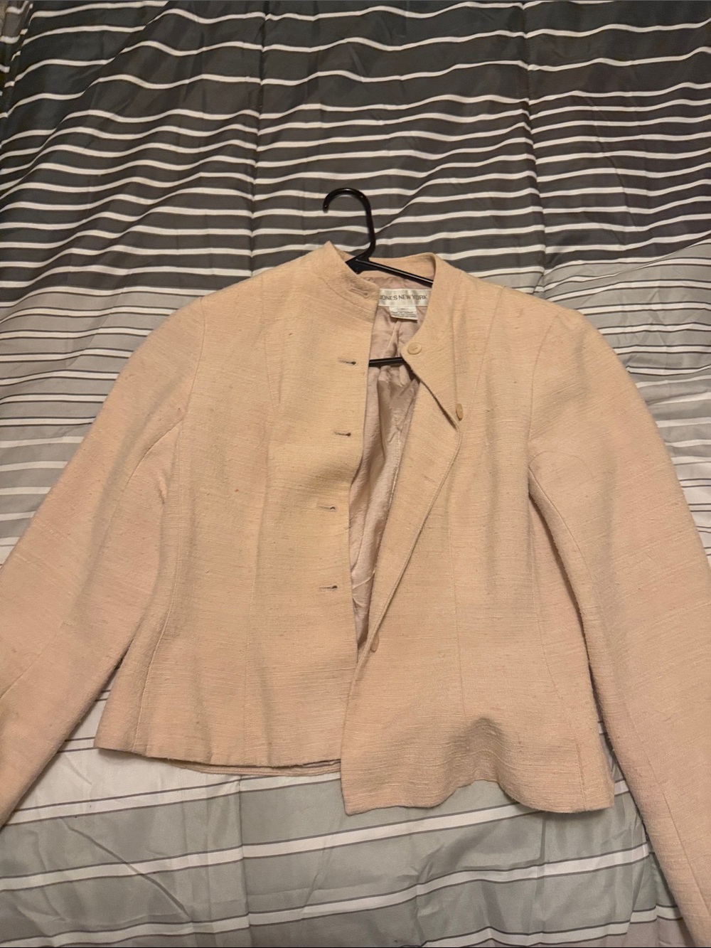 Jones New York Pale Cream Collarless Textured Blazer